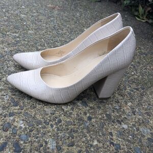 Elegant Cream Block Heel Pumps